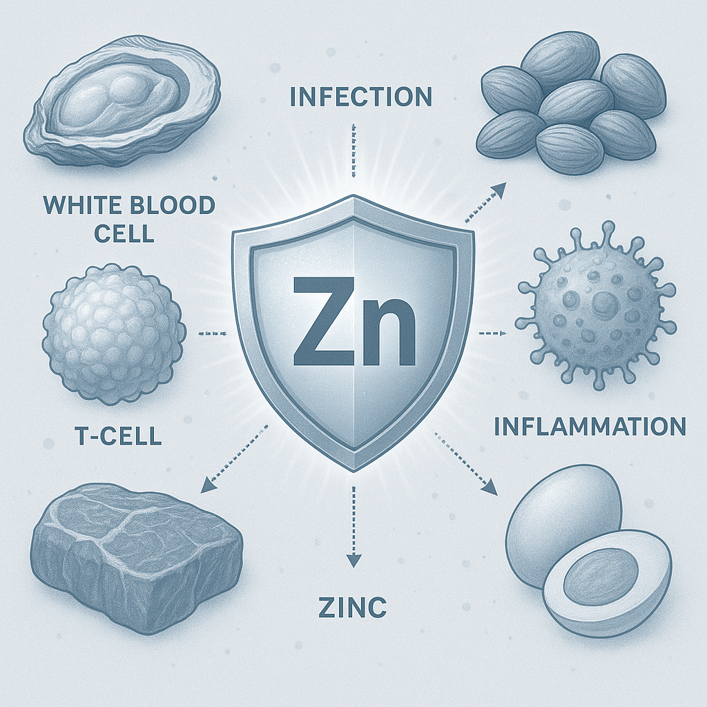 아연이 풍부한 식품 (굴, 견과류, 쇠고기)