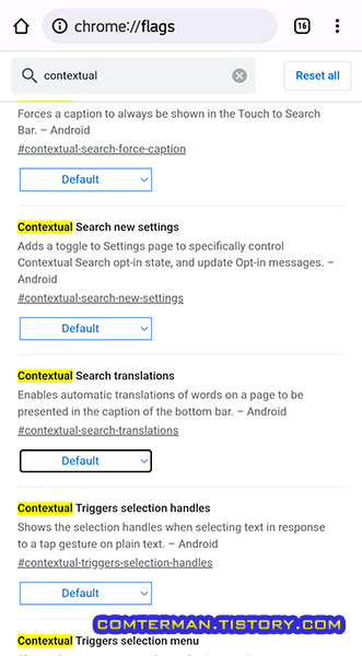 chrome flags contextual