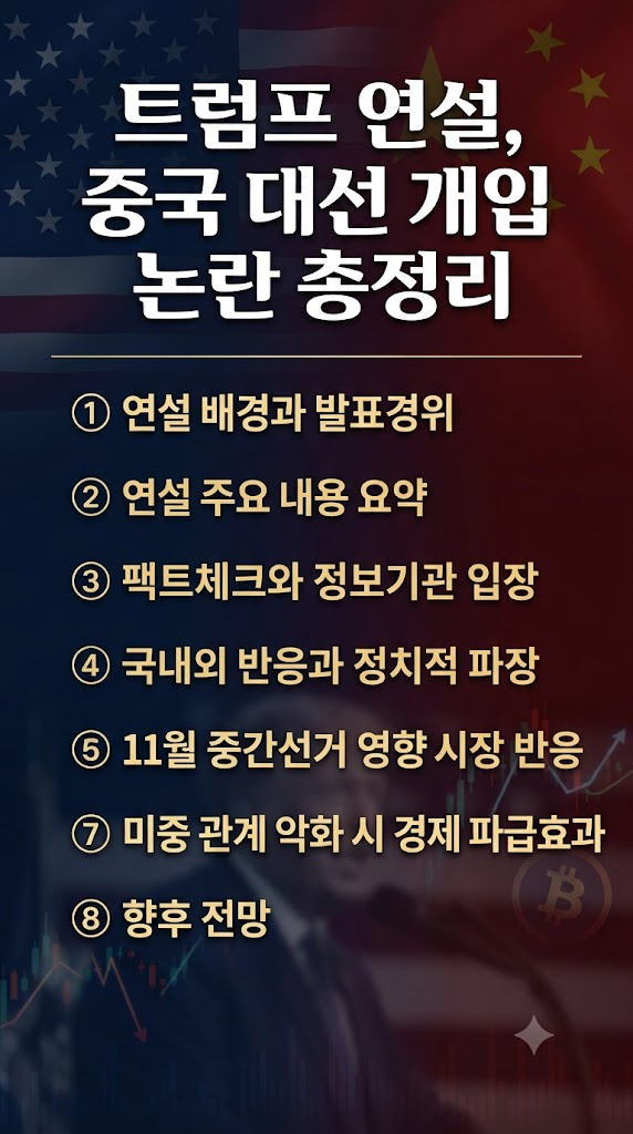 트럼프 연설 내용, 요약, 대선 중국 개입 주장, 반응, 관련주, 비트코인 및 경제 영향, 향후 전망 정리