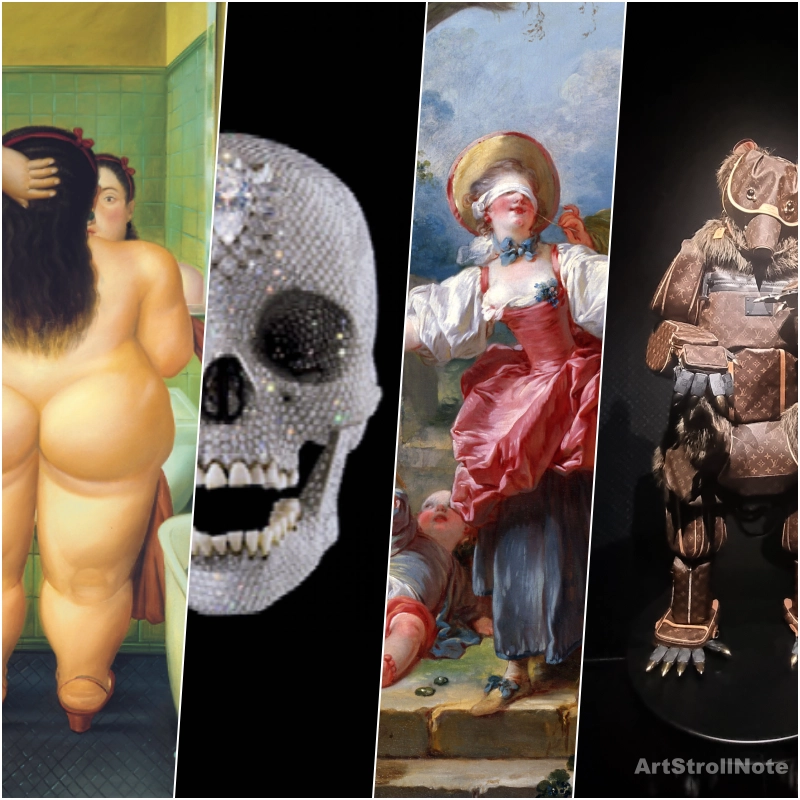 보테로, 허스트, 프라고나르, 루이비통 전시회 작품 이미지 콜라주-ArtStrollNote
