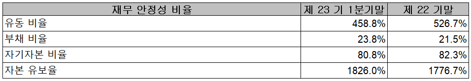나노신소재 - 재무 안정성 비율