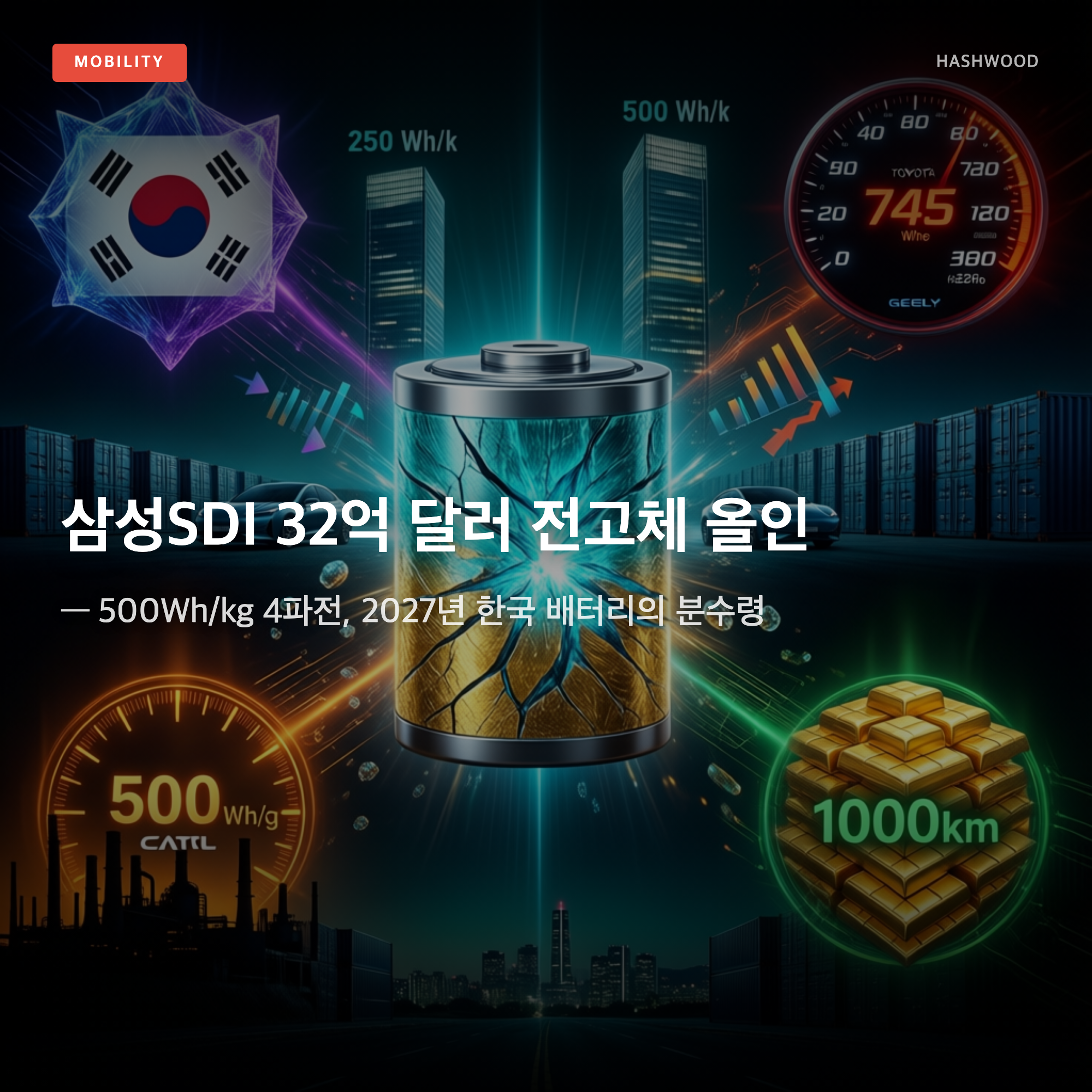 그림: 삼성SDI 32억 달러 전고체 올인 — — 500Wh/kg 4파전, 2027년 한국 배터리의 분수령