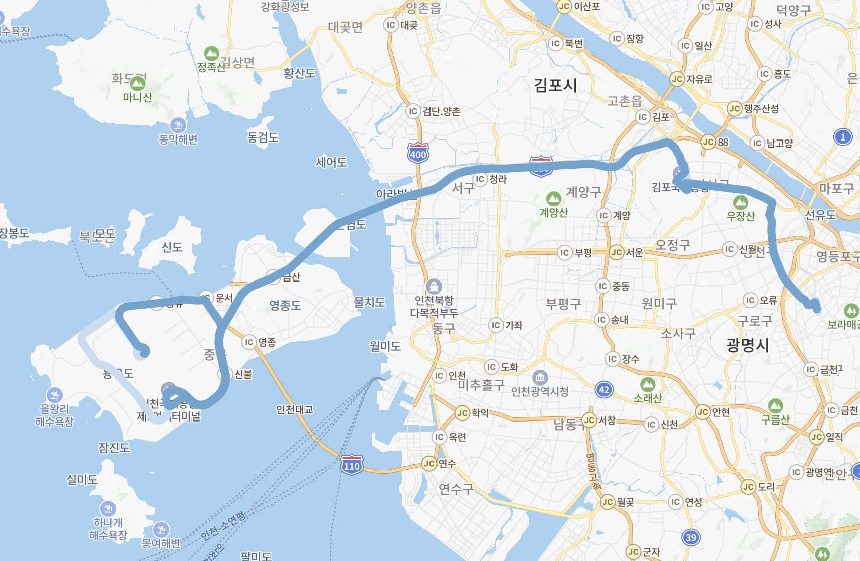 6003 공항버스 노선지도