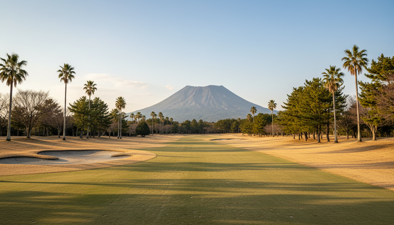 금빛 잔디의 겨울 가고시마 골프장