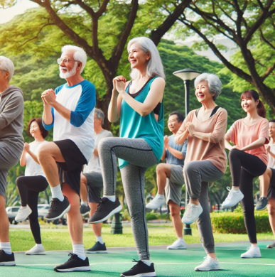 남녀노소가 운동하고 있는 사진