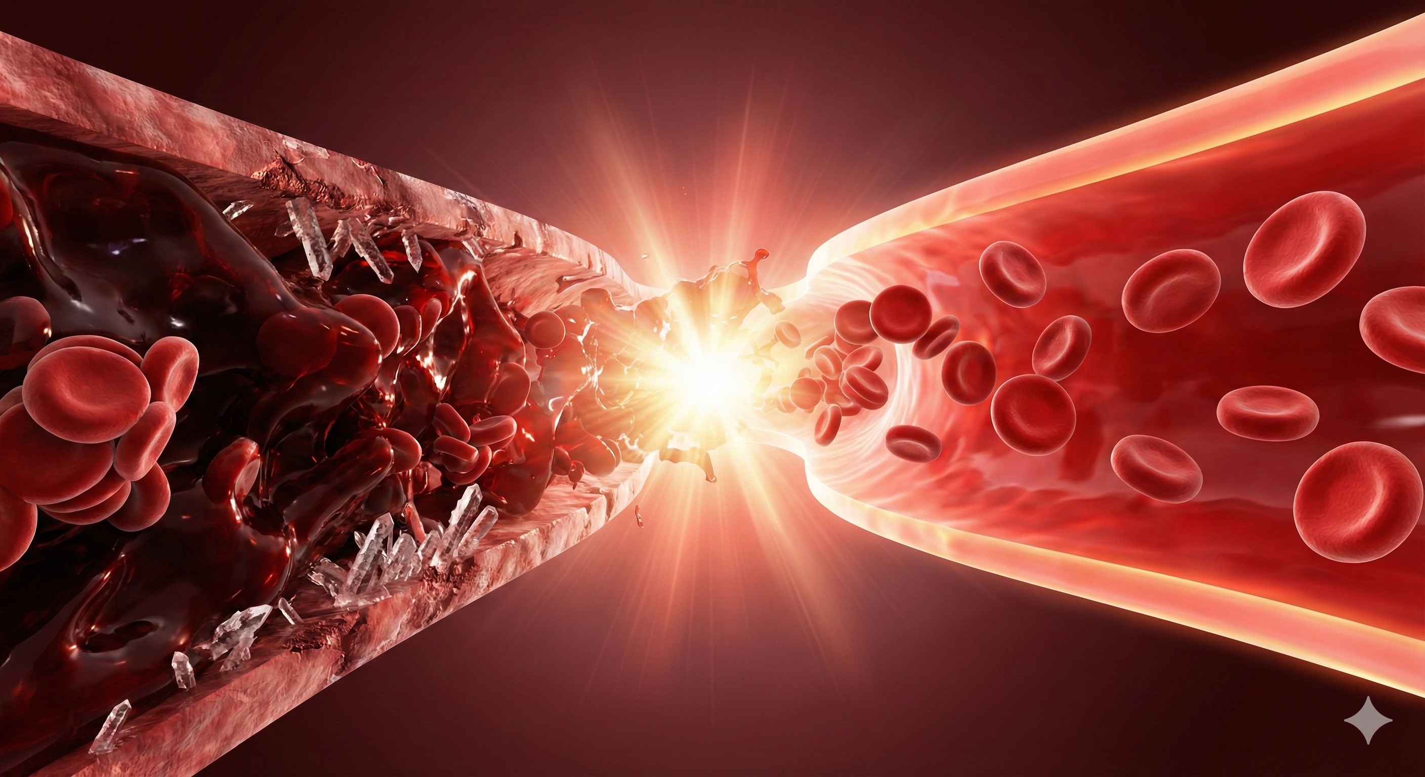 혼탁하고 끈적한 혈액이 맑고 투명하게 정화되며 활력을 되찾는 혈관 내부의 시각화이미지