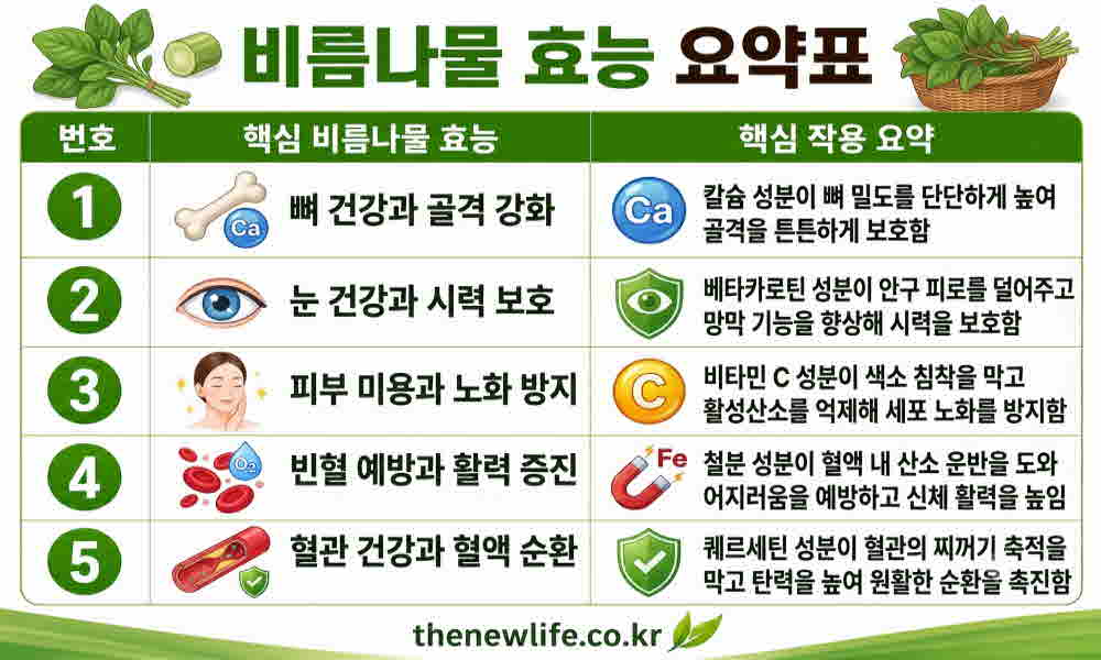 비름나물 효능 요약표