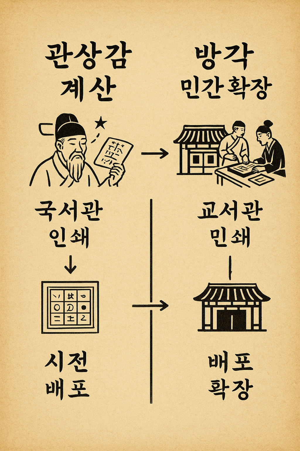 관상감(官象監) vs. 시전·방각본 – 달력 생산 로드맵