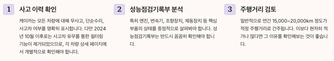 케이카 차량 선택 전 필수 확인사항 요약 정리