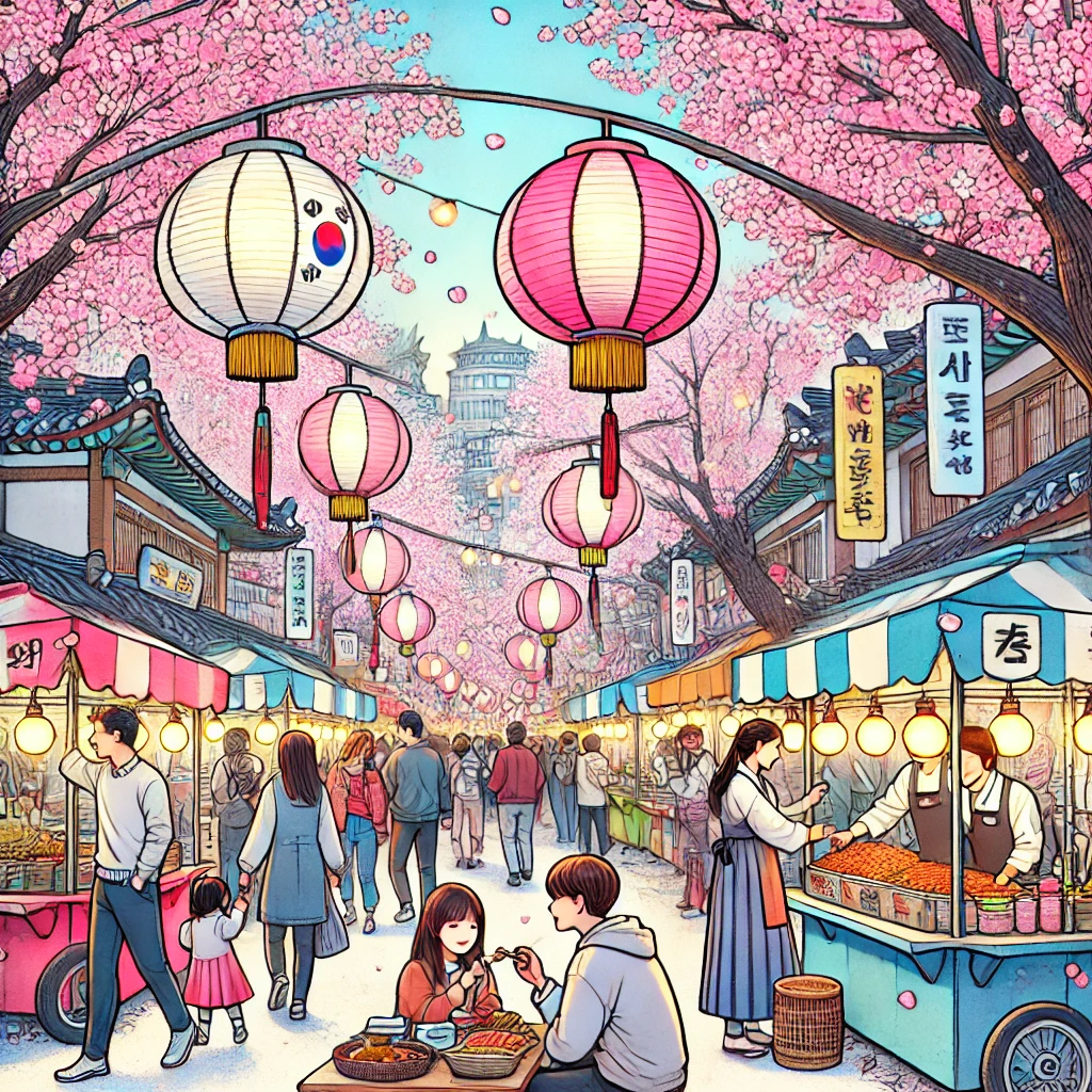 대구 벚꽃 축제를 만화체로 그린 이미지 사진