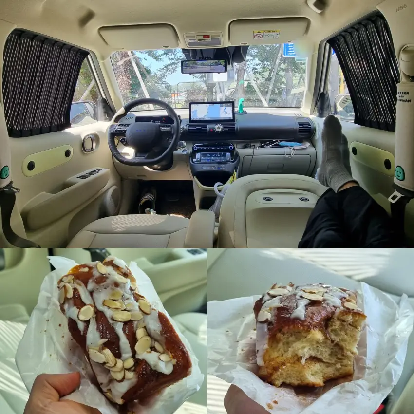 미조체육공원에서 완속 충전하며 슈탕게를 먹었습니다.