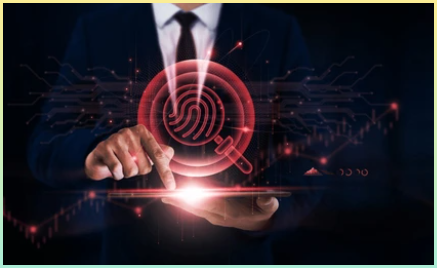 디지털 포렌식, 조사, 사업가 사용 태블릿 및 디지털 네트워킹 인터페이스 포렌식 분석 아이콘 사이버 범죄 현장, 데이터 침해