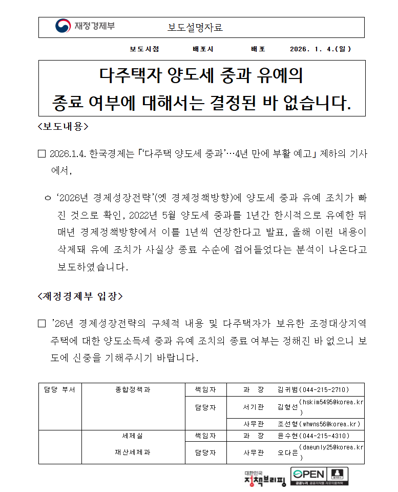 "세금 폭탄이냐, 증여냐" 2026 다주택자 양도세 중과 부활 예고와 생존 전략