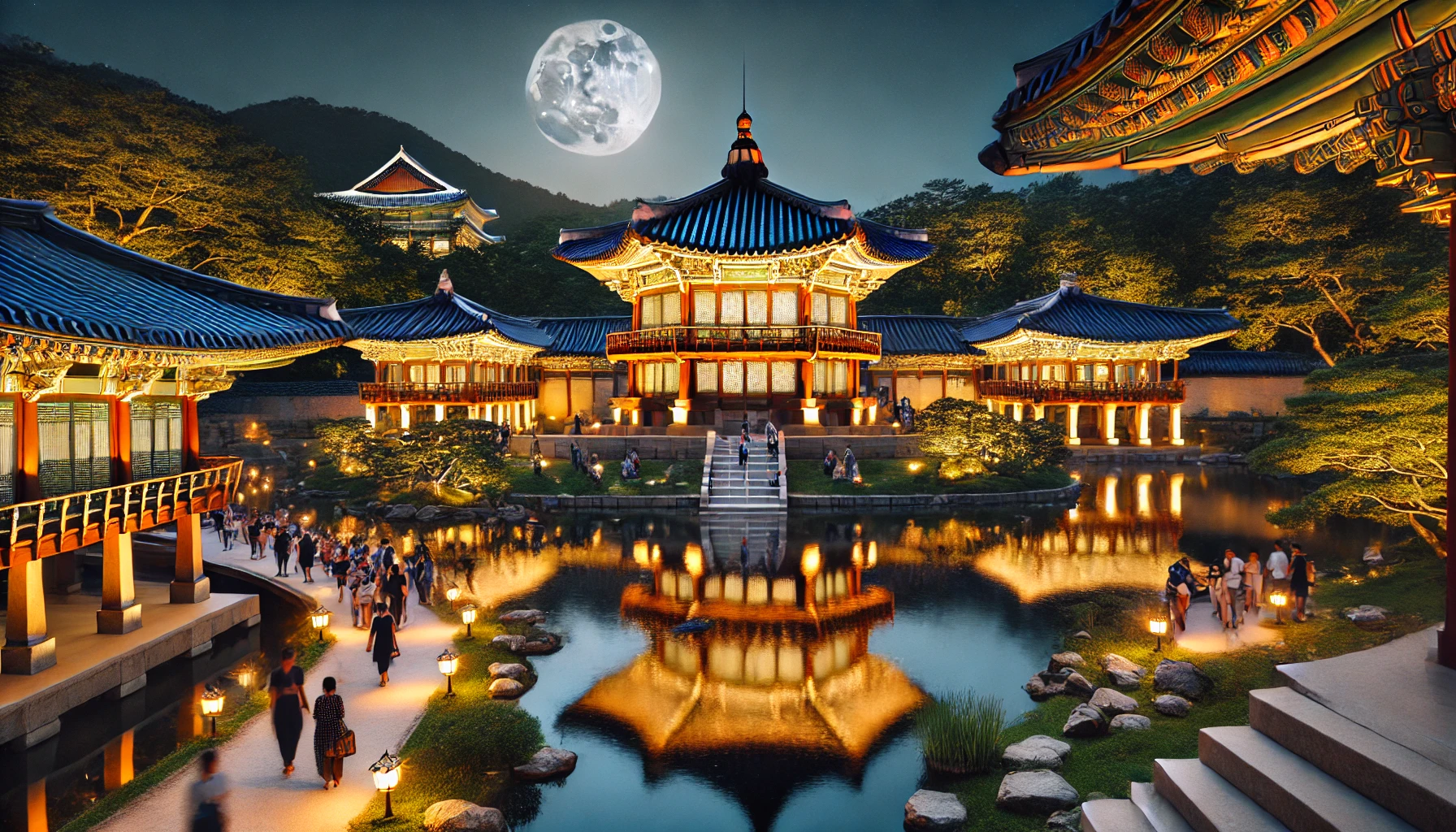 서울 야간 고궁 개방의 아름다운 분위기