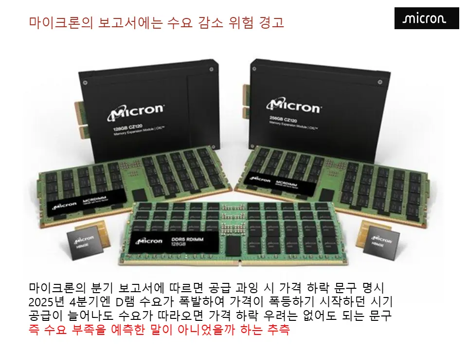 마이크론의 보고서에는 수요 감소를 의식한 문구가 존재