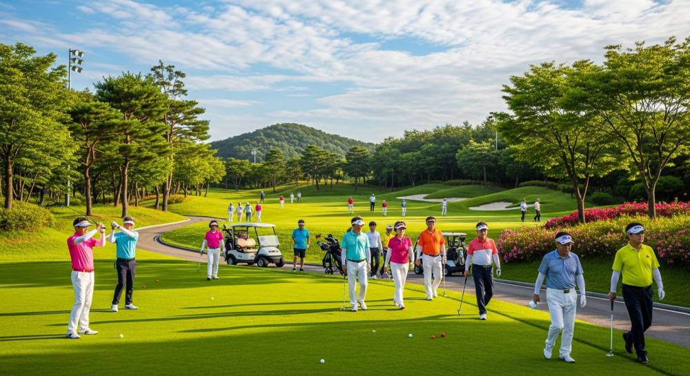 파크골프 모여서 하는 사진