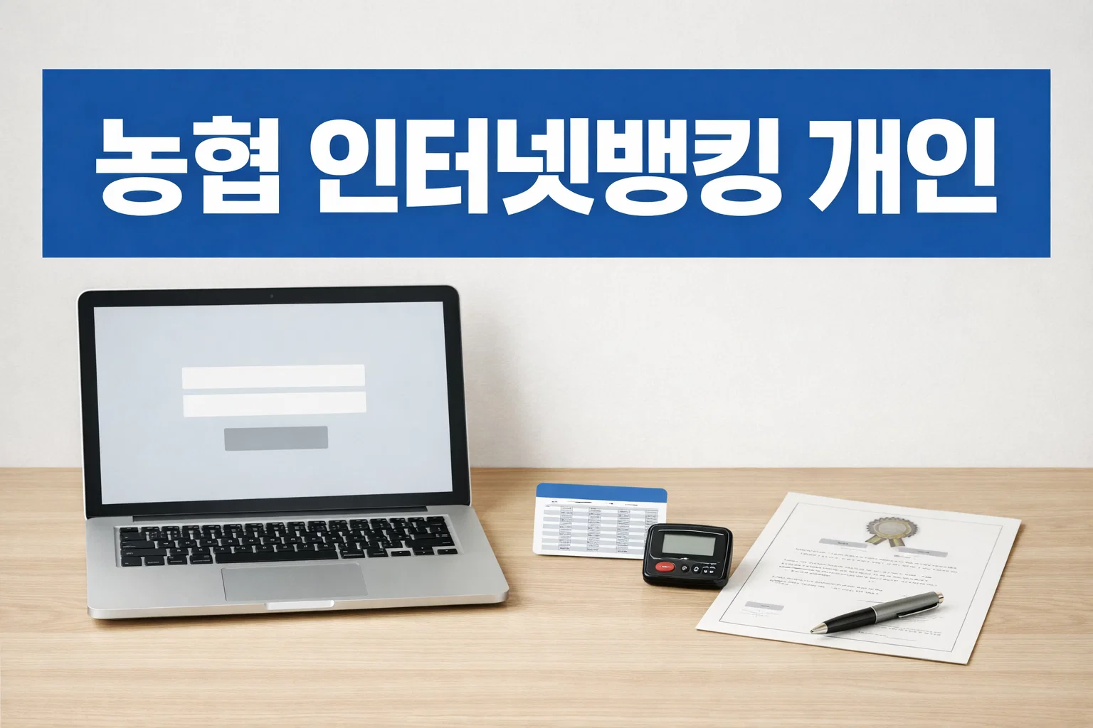 농협 인터넷뱅킹 개인 서비스의 전체 흐름을 이해할 수 있도록 로그인 화면과 준비물 구성을 함께 보여주는 대표 이미지