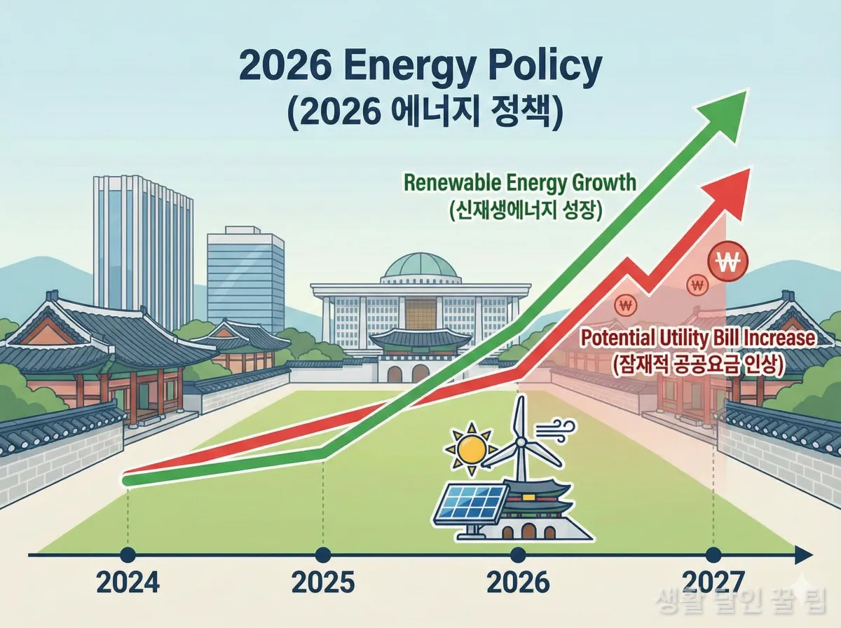 2026년 한국 에너지 정책 변화와 난방비 전망을 보여주는 그래프