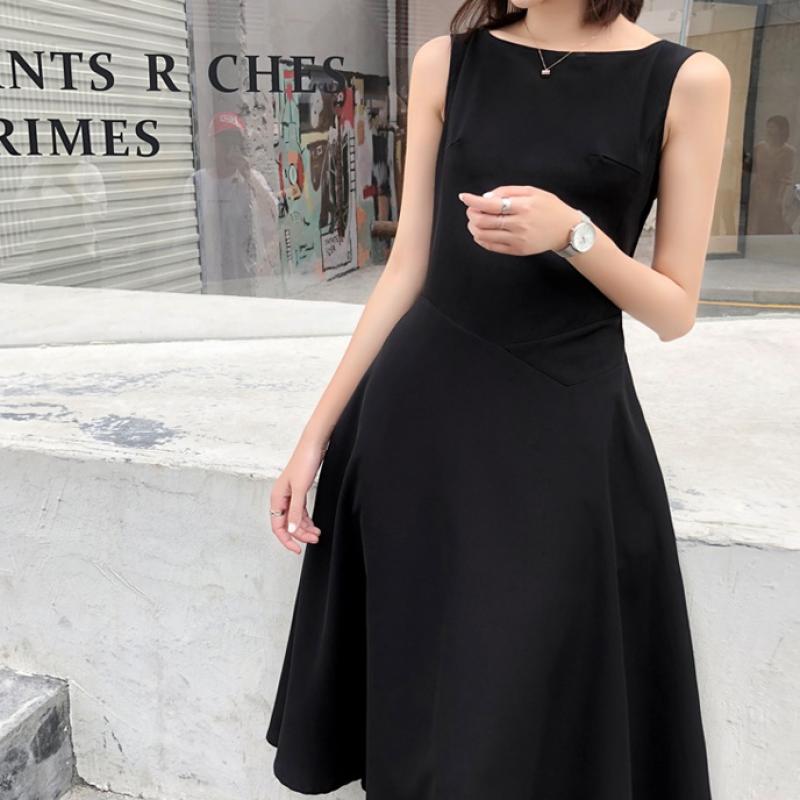 여름 나시원피스 블랙 보트넥 민소매 정장 하객원피스