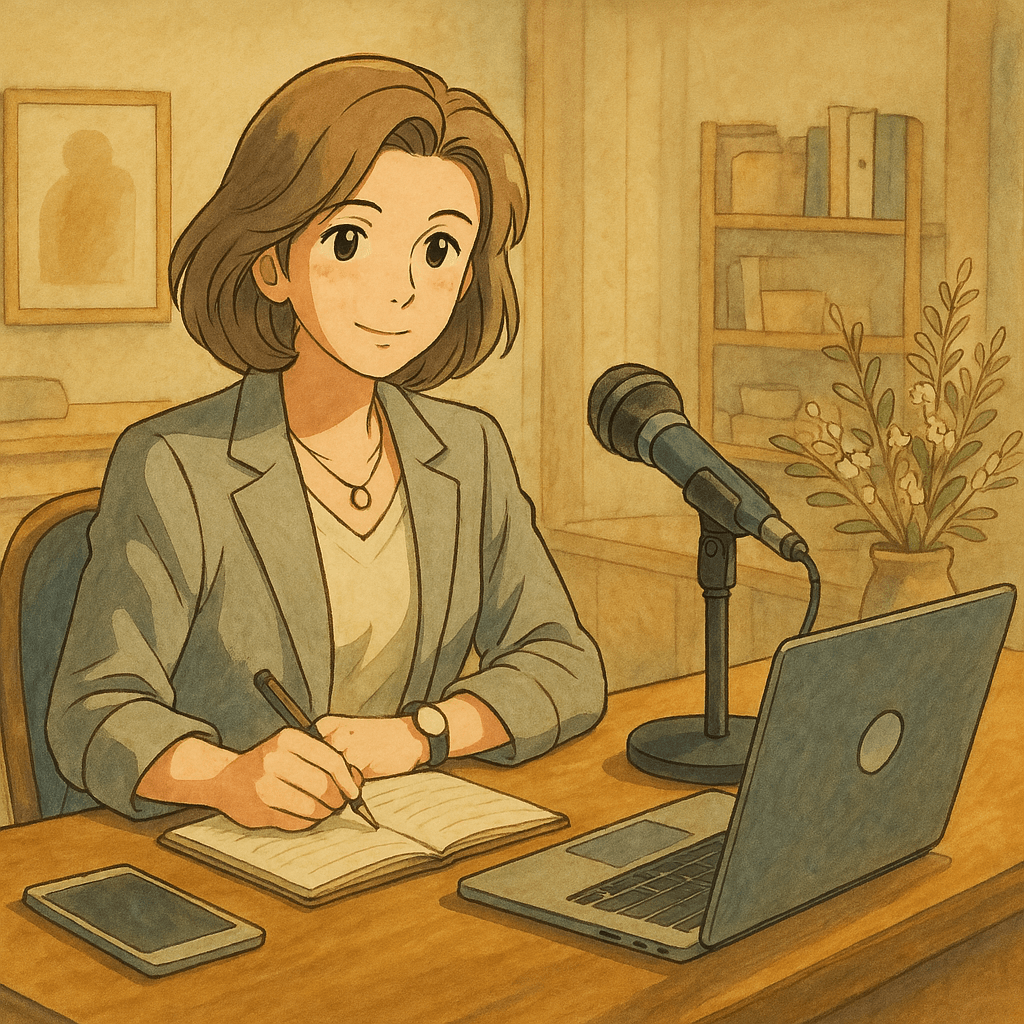 1인지식서비스 여성 창업자로 명령어를 넣어서 챗지피티가 그려준 그림을 다시 지브리풍으로 그린 그림