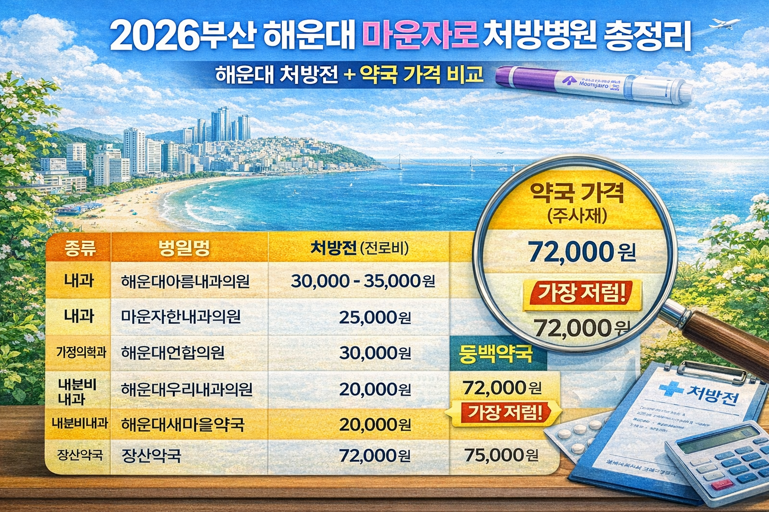 2026 부산 해운대 마운자로 처방병원 총정리 해운대 처방전 + 약국 가격 비교