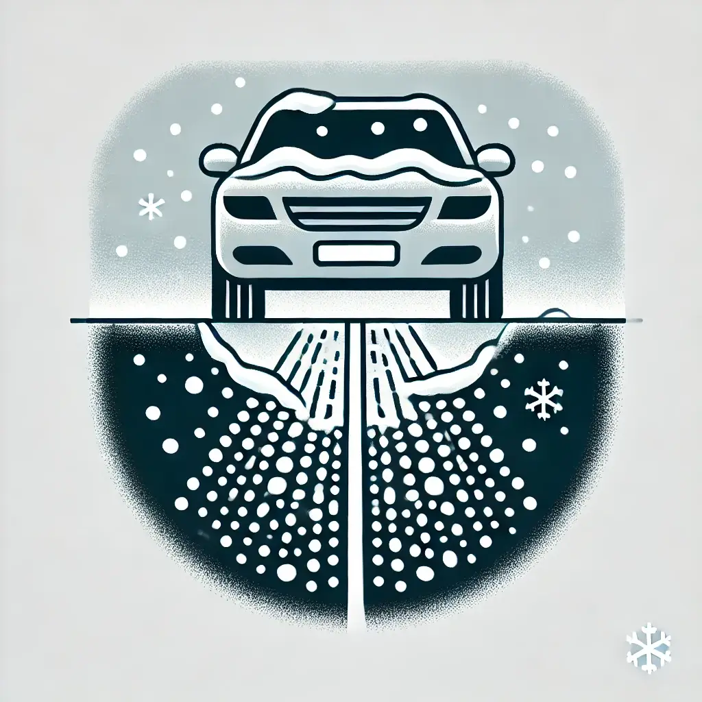 겨울철 도로에서 염화칼슘이 차량 하부에 축적되는 모습