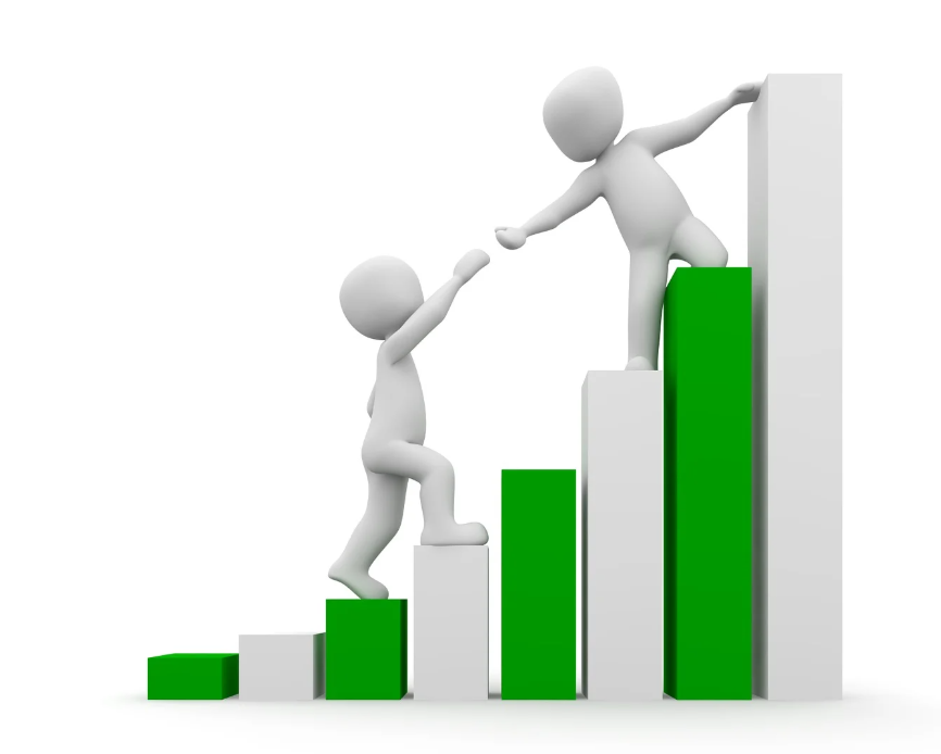 상승 그래프를 오르는 캐릭터 2명