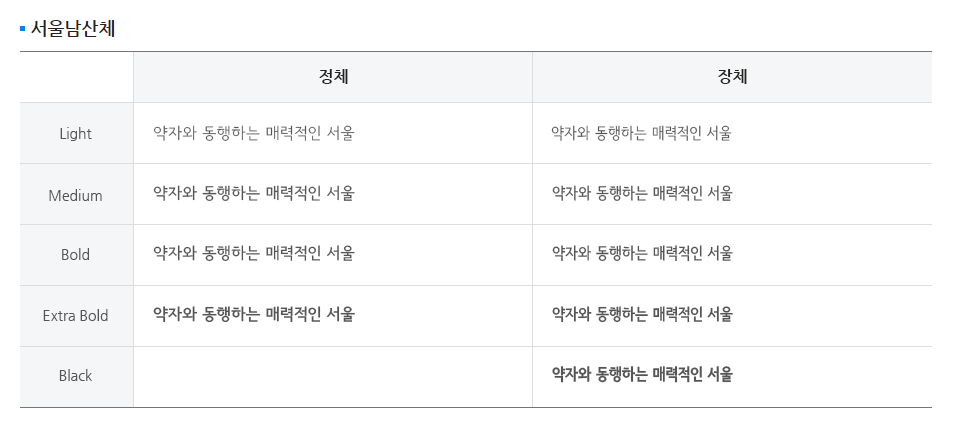 서울남산체, 서울한강체 특징