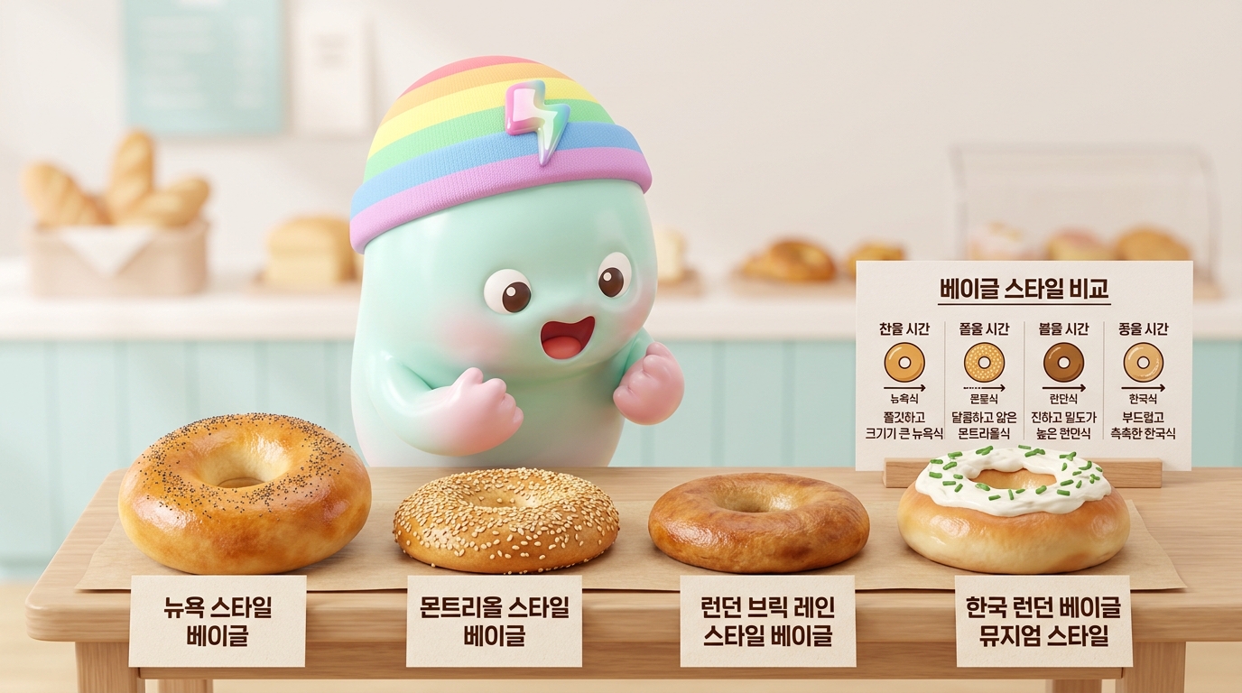 4가지 베이글 스타일 &mdash; 뉴욕&middot;몬트리올&middot;런던&middot;한국
