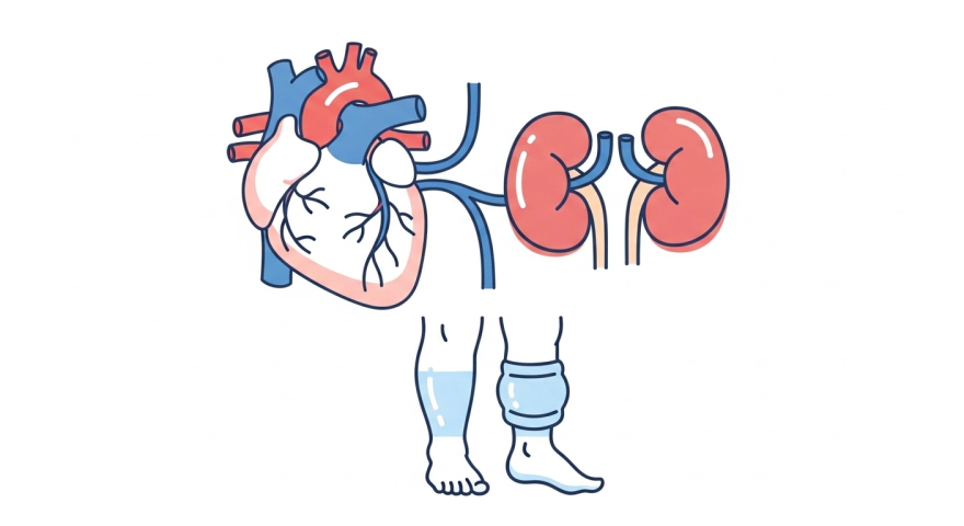 심장·신장·간 이상으로 다리가 붓는 전신 부종 개념 그림