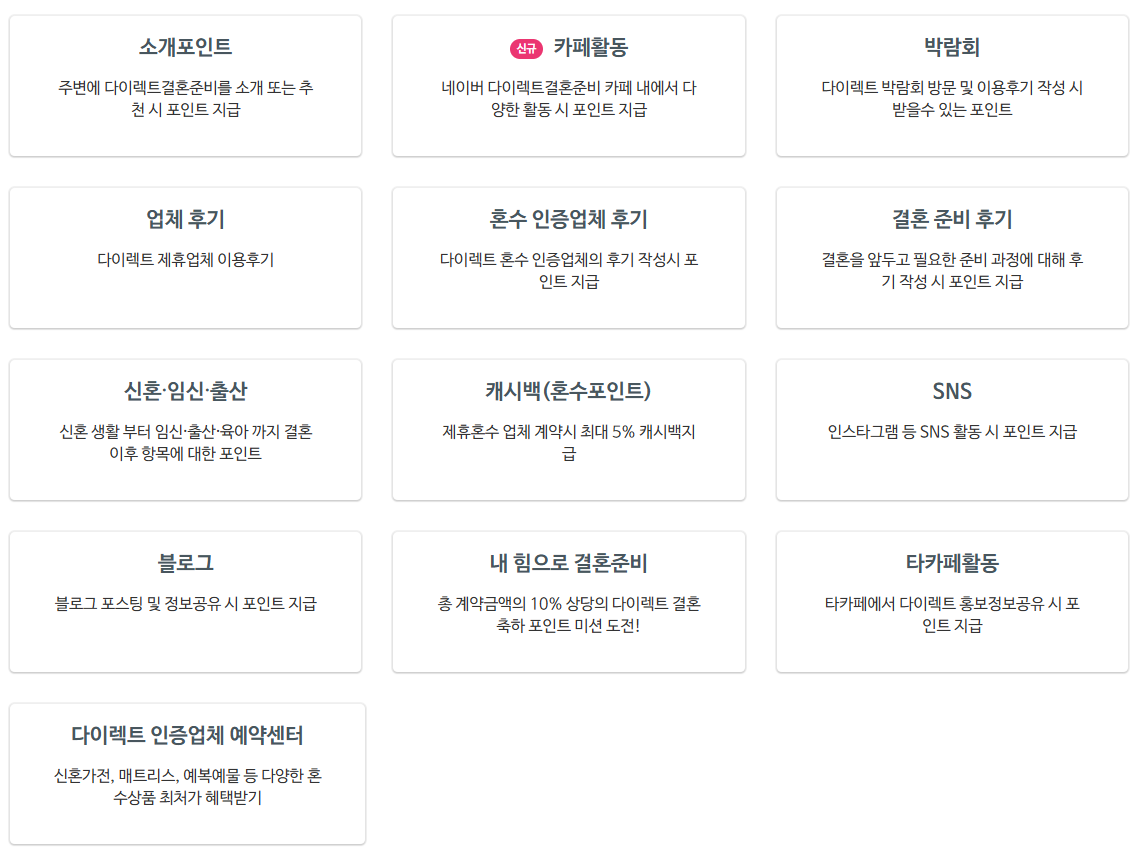 다이렉트 결혼준비 포인트 활동