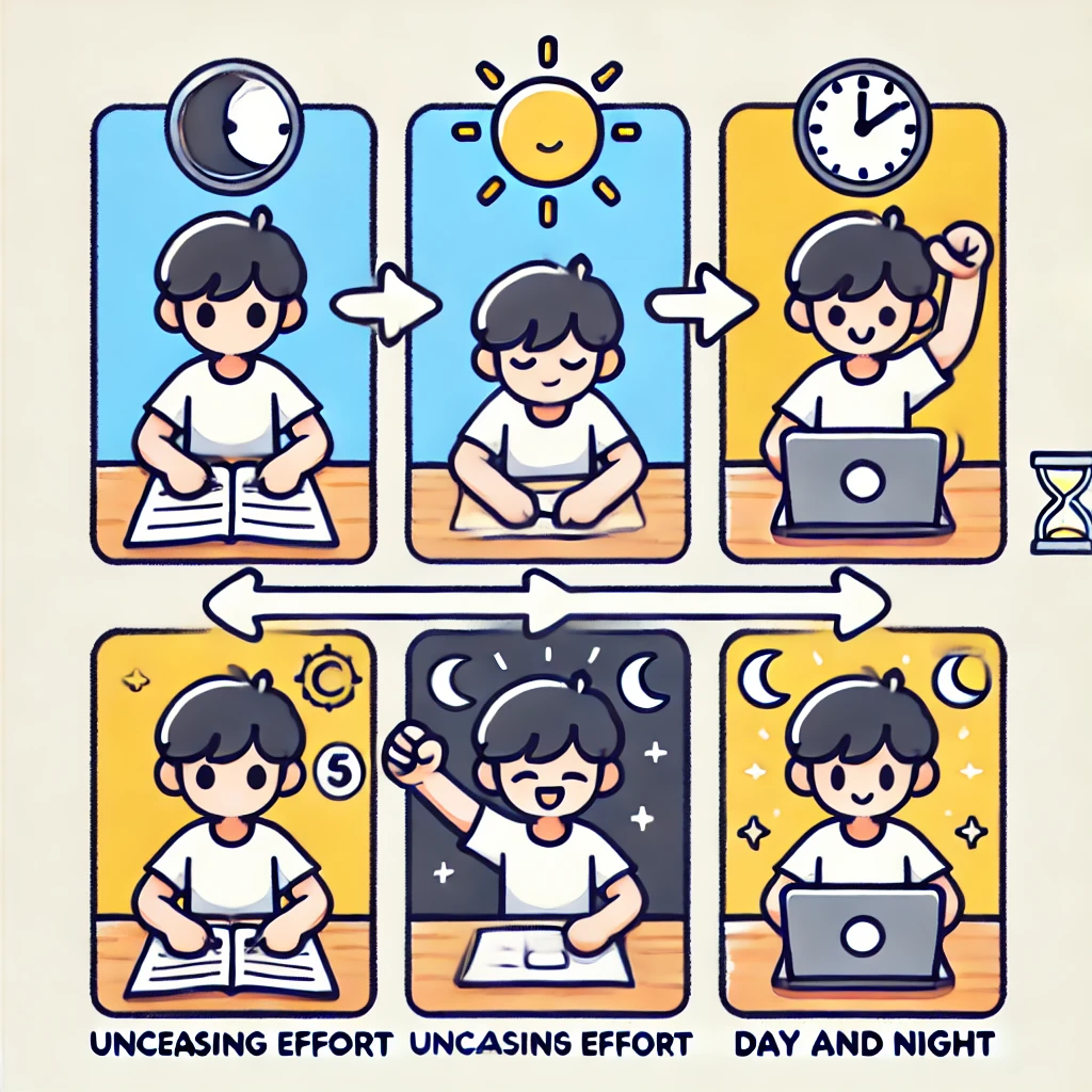 불철주야 (不撤晝夜) 밤낮을 가리지 않고 끊임없이 - 요약