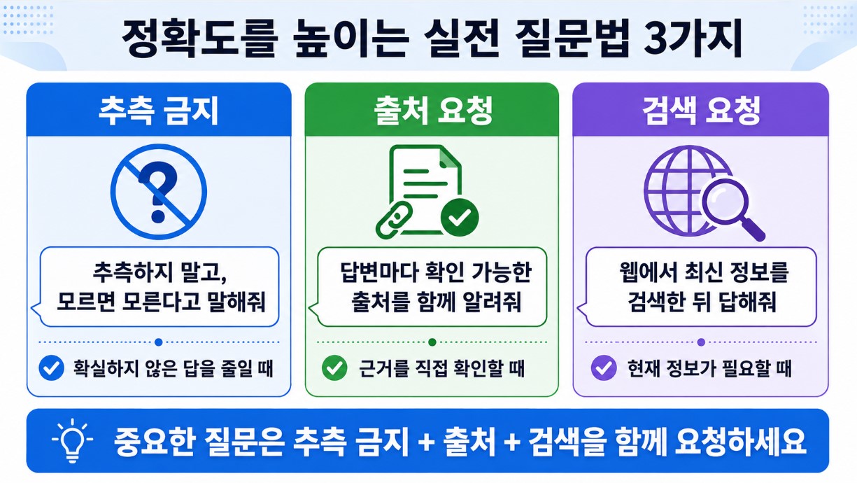 추측 금지&middot;출처 요청&middot;검색 요청 비교