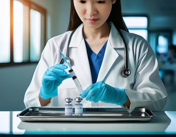 폐렴구균 예방접종 백신과 주사기