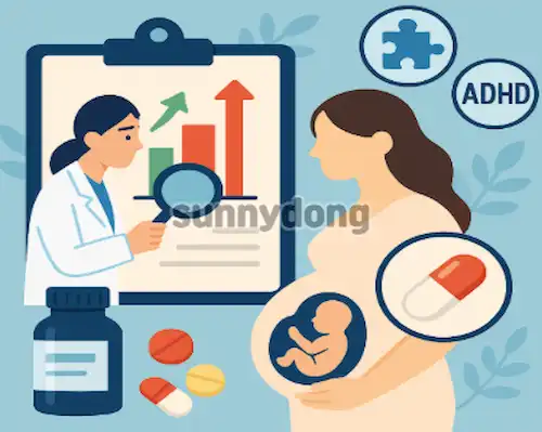 임신 중 타이레놀 복용과 자폐증 연구 결과를 설명하는 의학 일러스트