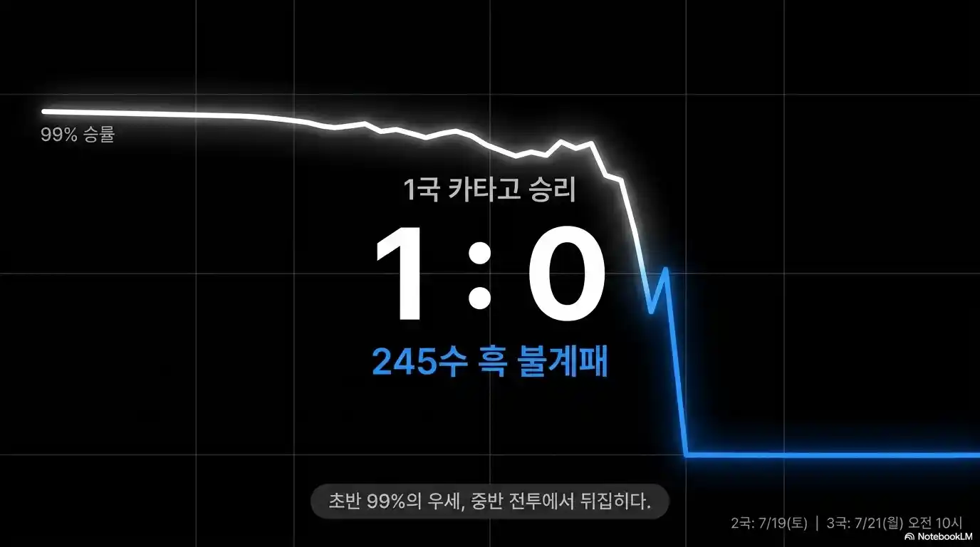 신진서 대 카타고 1국 결과와 승률 그래프 분석