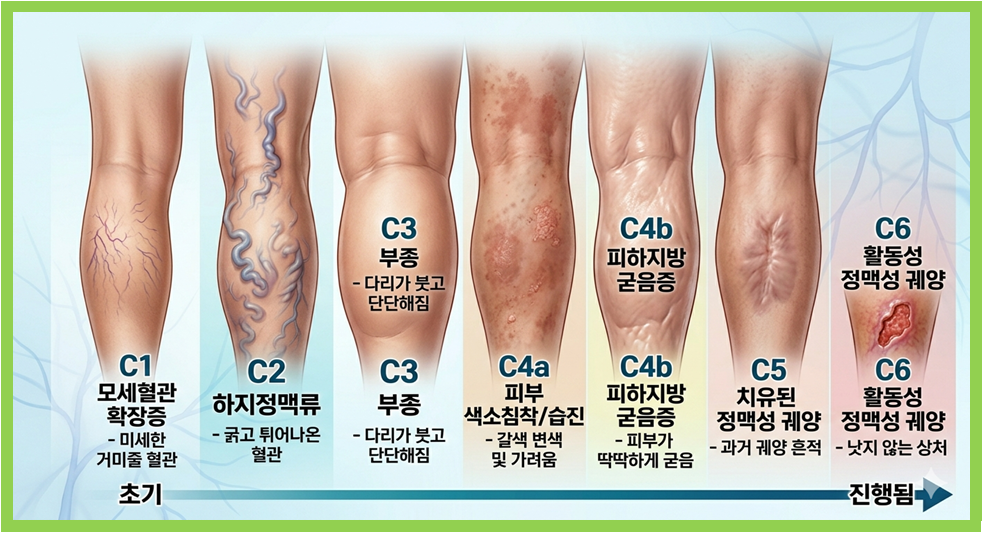 하지정맥류 단계별 상태와 증상 이미지