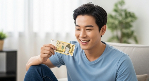 지폐를 들고 있는 청년