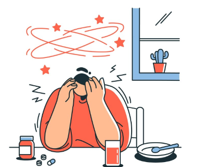 약을 먹어도 어지러움을 느끼는 여자 일러스트 -출처: 무료 이미지 사이트