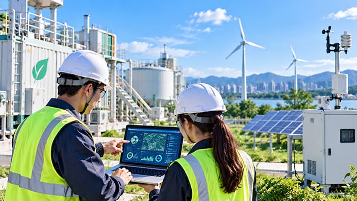 <img src=&rdquo;climate-tech-field-demonstration.jpg&rdquo; alt=&rdquo;산업 현장에서 기후테크를 실증하고 데이터를 분석하는 모습&rdquo;>