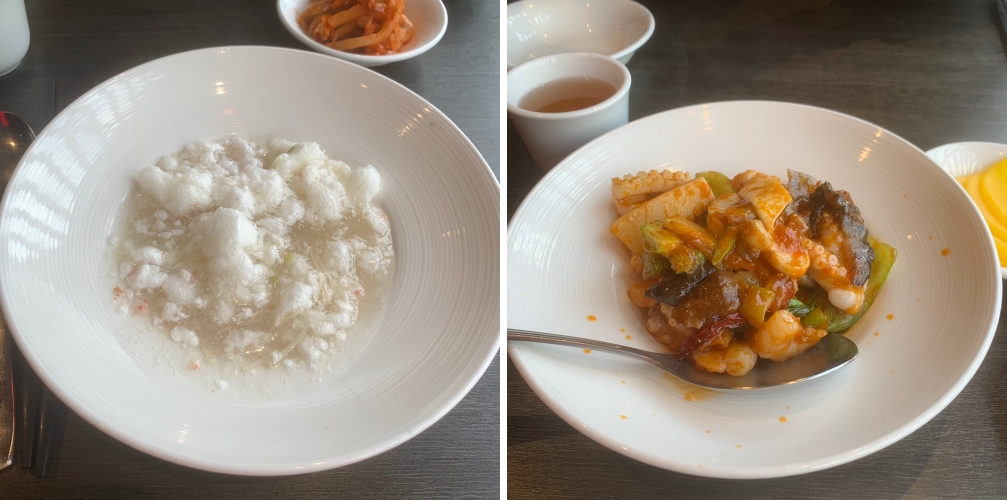 맛있는 게살스프랑 팔보채가 나왔다