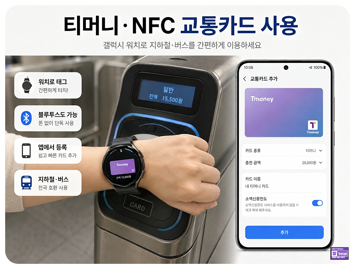 갤럭시 워치9 티머니 NFC 교통카드 등록과 지하철 버스 태그 사용