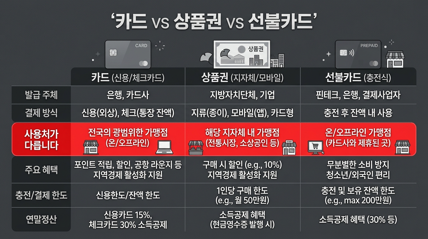 기름지원금 지급수단 카드 상품권 선불카드 비교