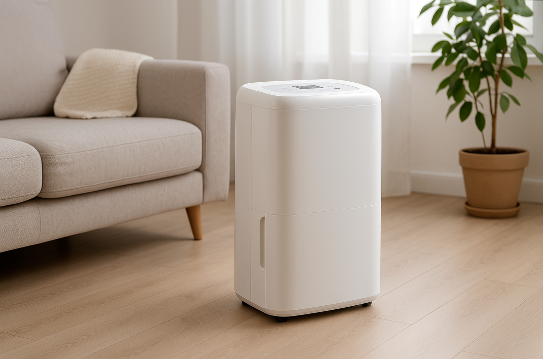 쾌적한 실내 환경을 위한 제습기의 모습, 습도 조절의 중요성을 나타내는 이미지