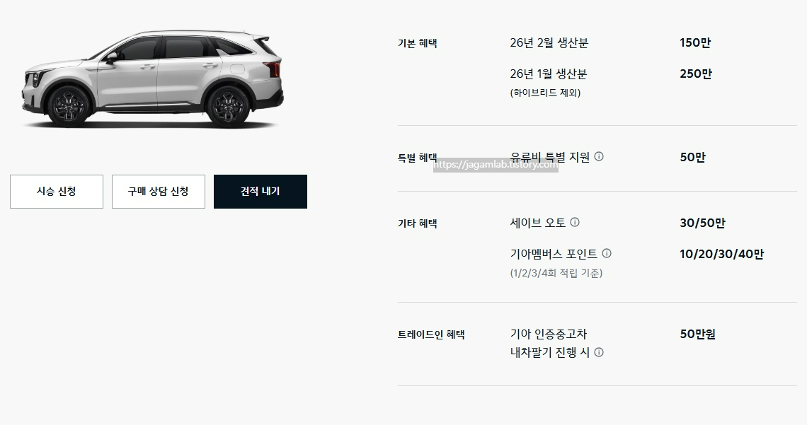 2026 쏘렌토 재고차, 세이브 오토, 기아멤버스 포인트, 기아 인증중고차 내차 팔기 구매 혜택