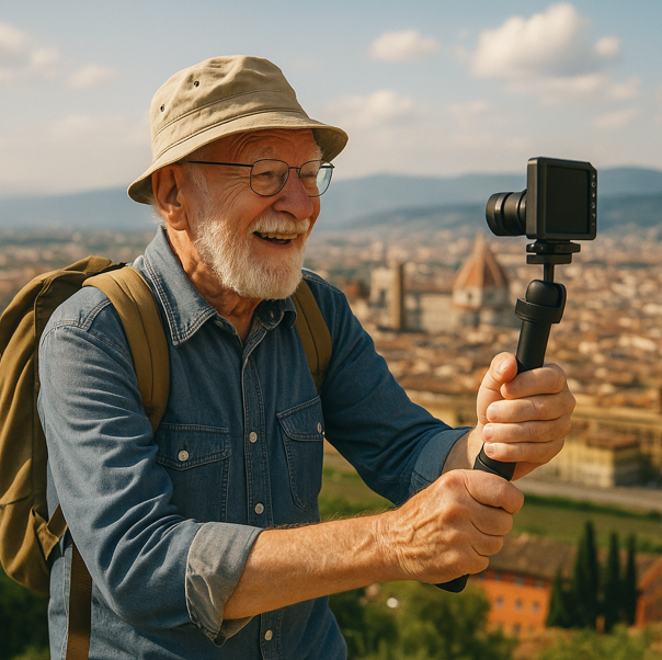 배낭을 매고 여행을 떠나 현지 문화를 즐기며 모습