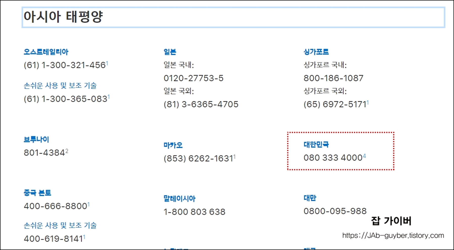 대한민국 Apple 기술지원 전화번호 080 333 4000