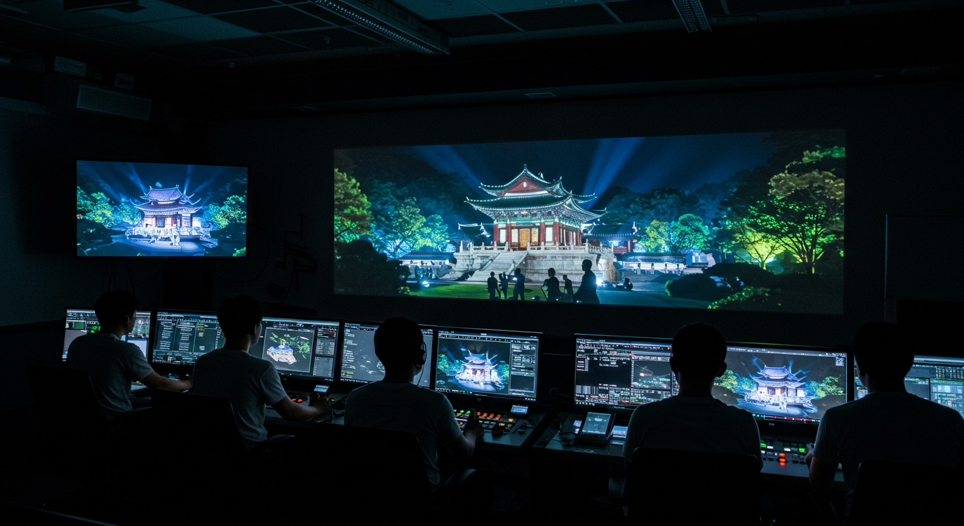 통도사 미디어아트 행사를 운영하는 현장 모습