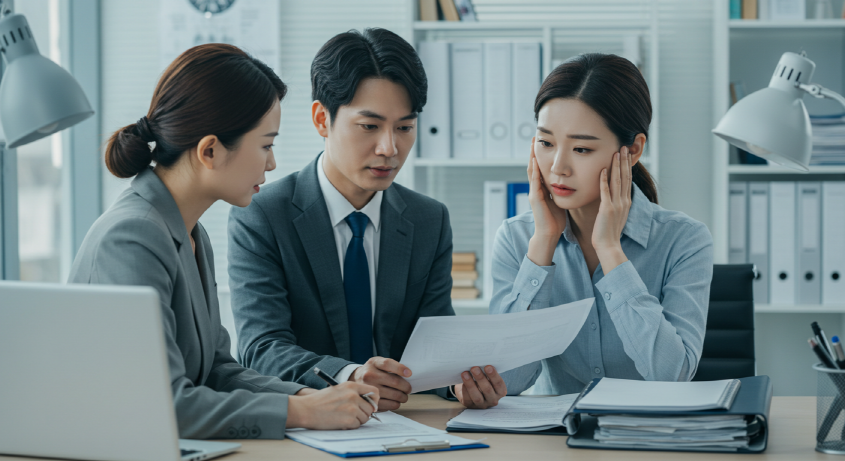 전남신용보증재단 직원이 호우 피해를 입은 소상공인에게 지원을 설명하는 모습