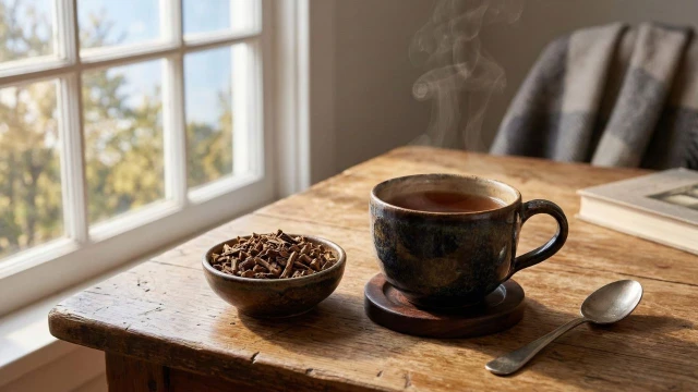 민들레 뿌리차 만들기 – 카페인 없는 커피 대용 – 볶은 민들레 뿌리와 진한 차 한 잔